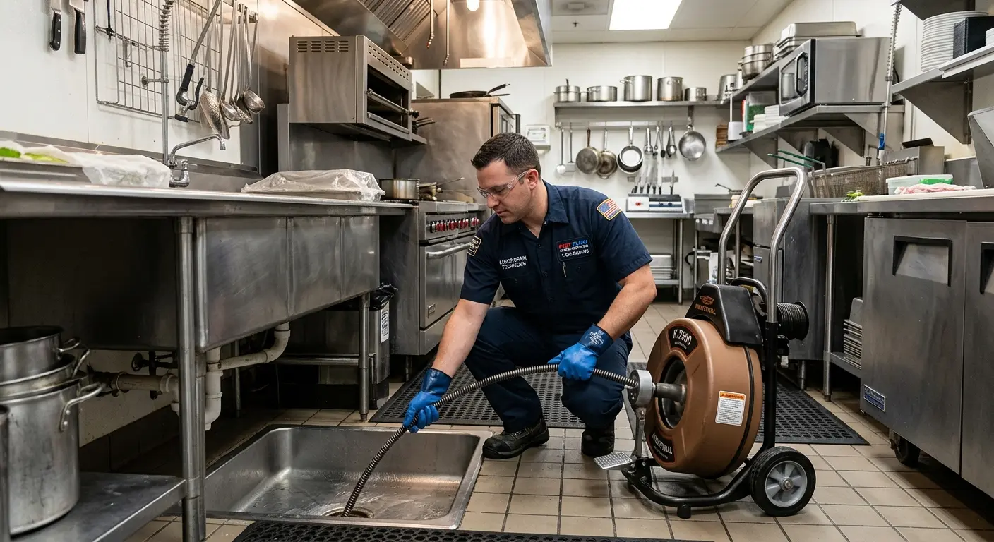Commercial drain cleaning service in a restaurant kitchen in St. Robert